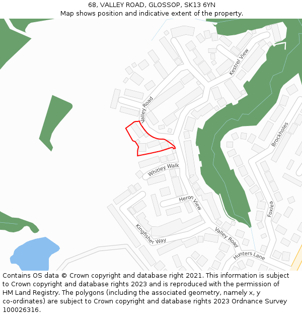 68, VALLEY ROAD, GLOSSOP, SK13 6YN: Location map and indicative extent of plot