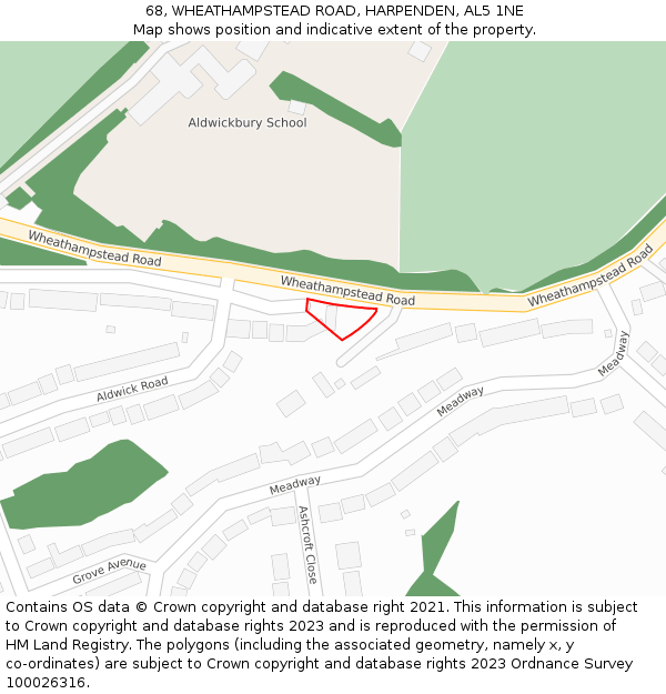 68, WHEATHAMPSTEAD ROAD, HARPENDEN, AL5 1NE: Location map and indicative extent of plot