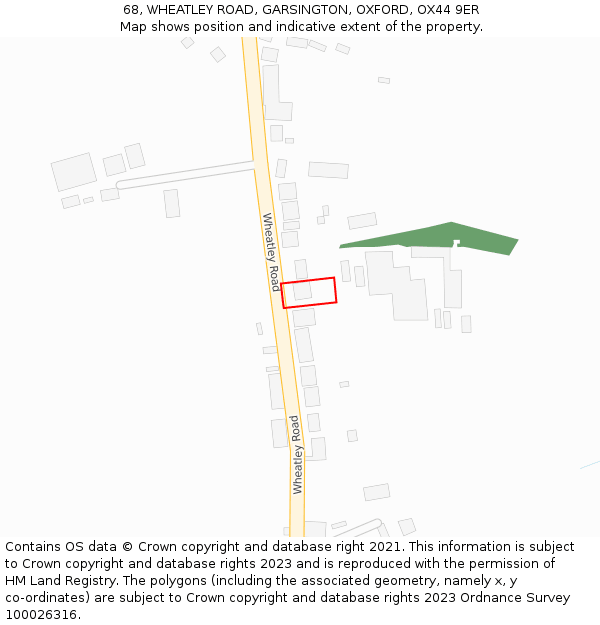 68, WHEATLEY ROAD, GARSINGTON, OXFORD, OX44 9ER: Location map and indicative extent of plot