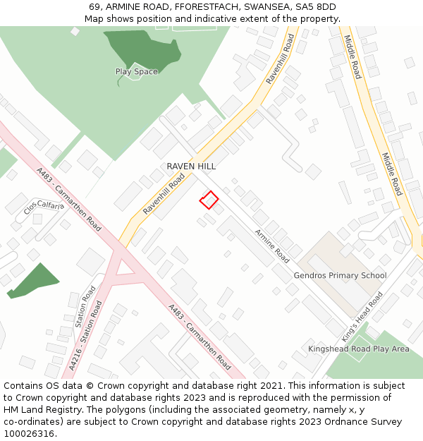 69, ARMINE ROAD, FFORESTFACH, SWANSEA, SA5 8DD: Location map and indicative extent of plot