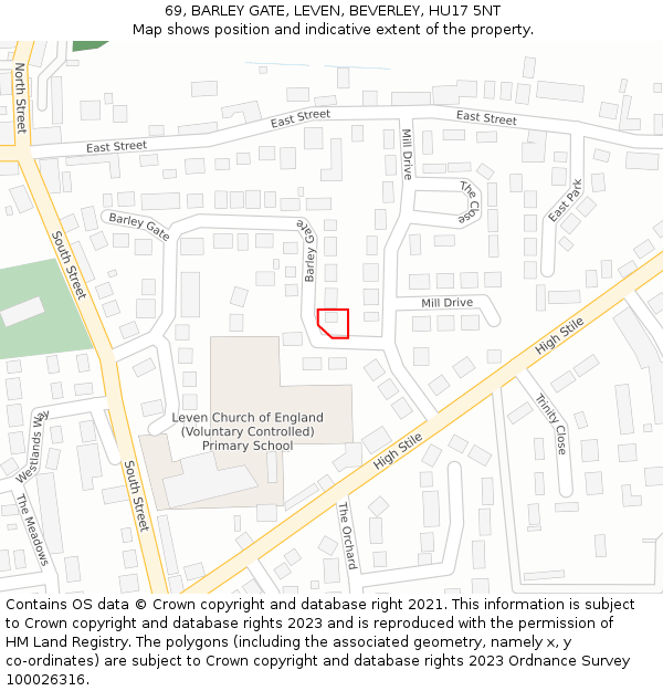 69, BARLEY GATE, LEVEN, BEVERLEY, HU17 5NT: Location map and indicative extent of plot