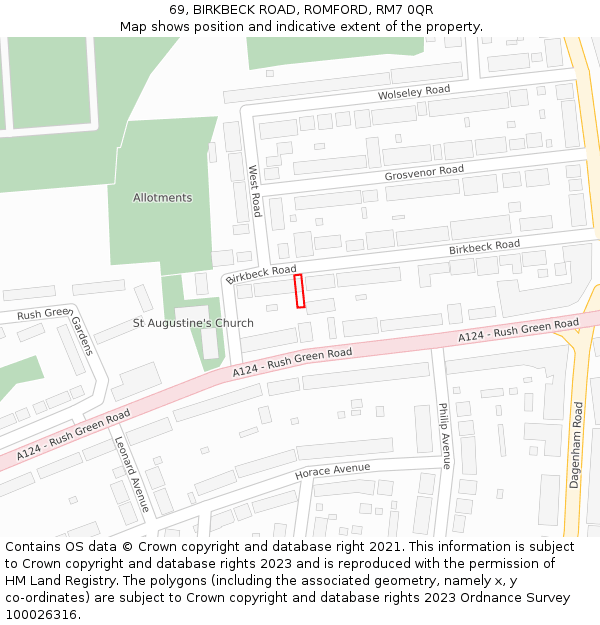 69, BIRKBECK ROAD, ROMFORD, RM7 0QR: Location map and indicative extent of plot