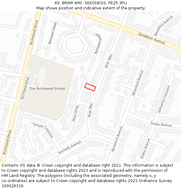 69, BRIAR WAY, SKEGNESS, PE25 3PU: Location map and indicative extent of plot