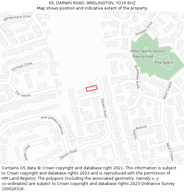 69, DARWIN ROAD, BRIDLINGTON, YO16 6HZ: Location map and indicative extent of plot