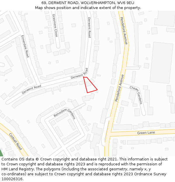 69, DERWENT ROAD, WOLVERHAMPTON, WV6 9EU: Location map and indicative extent of plot