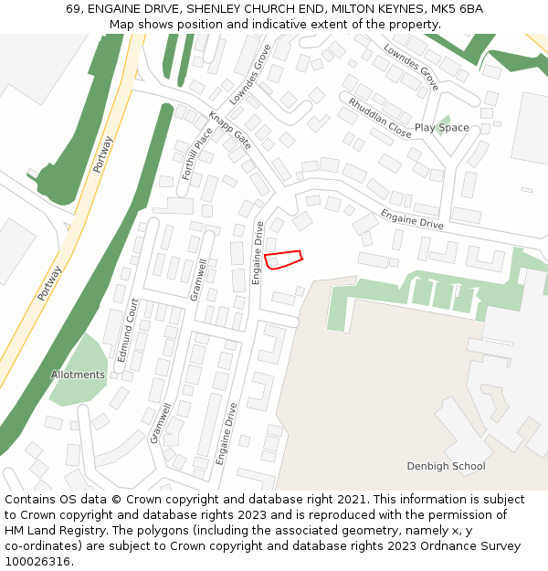 69, ENGAINE DRIVE, SHENLEY CHURCH END, MILTON KEYNES, MK5 6BA: Location map and indicative extent of plot