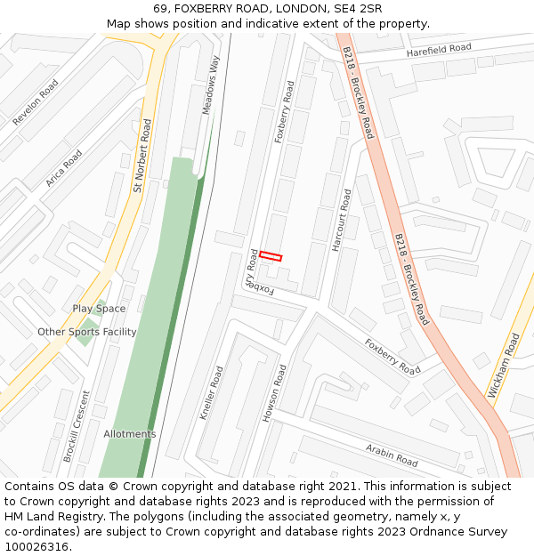 69, FOXBERRY ROAD, LONDON, SE4 2SR: Location map and indicative extent of plot