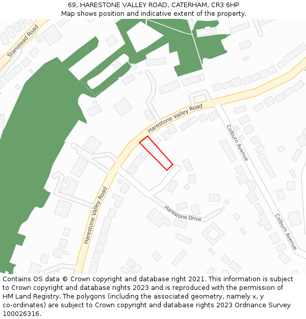 69, HARESTONE VALLEY ROAD, CATERHAM, CR3 6HP: Location map and indicative extent of plot