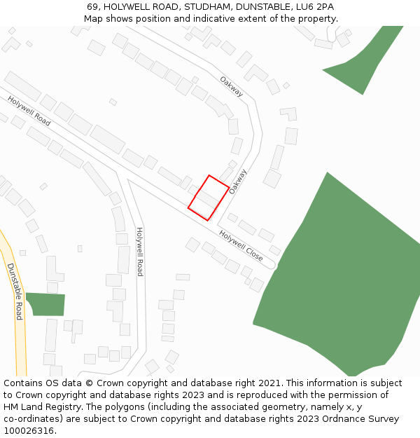 69, HOLYWELL ROAD, STUDHAM, DUNSTABLE, LU6 2PA: Location map and indicative extent of plot