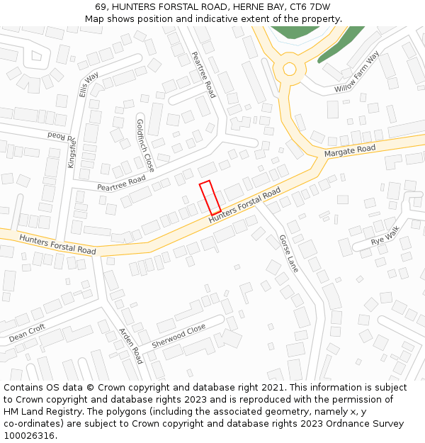 69, HUNTERS FORSTAL ROAD, HERNE BAY, CT6 7DW: Location map and indicative extent of plot