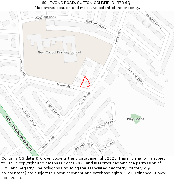 69, JEVONS ROAD, SUTTON COLDFIELD, B73 6QH: Location map and indicative extent of plot