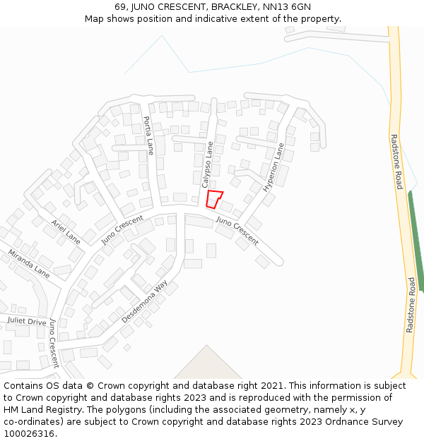 69, JUNO CRESCENT, BRACKLEY, NN13 6GN: Location map and indicative extent of plot