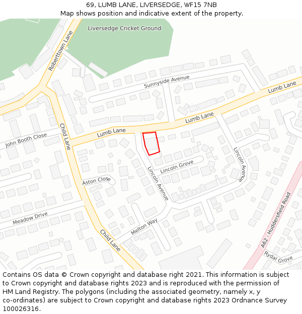 69, LUMB LANE, LIVERSEDGE, WF15 7NB: Location map and indicative extent of plot