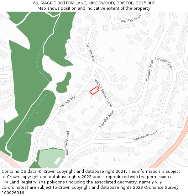 69, MAGPIE BOTTOM LANE, KINGSWOOD, BRISTOL, BS15 8HF: Location map and indicative extent of plot