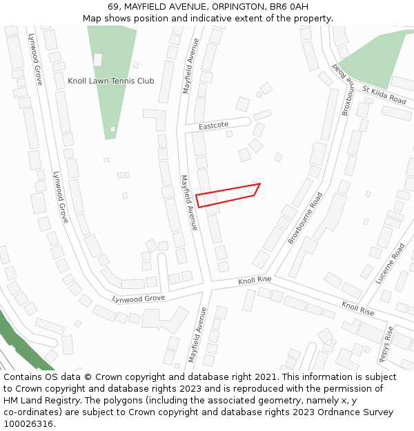 69, MAYFIELD AVENUE, ORPINGTON, BR6 0AH: Location map and indicative extent of plot