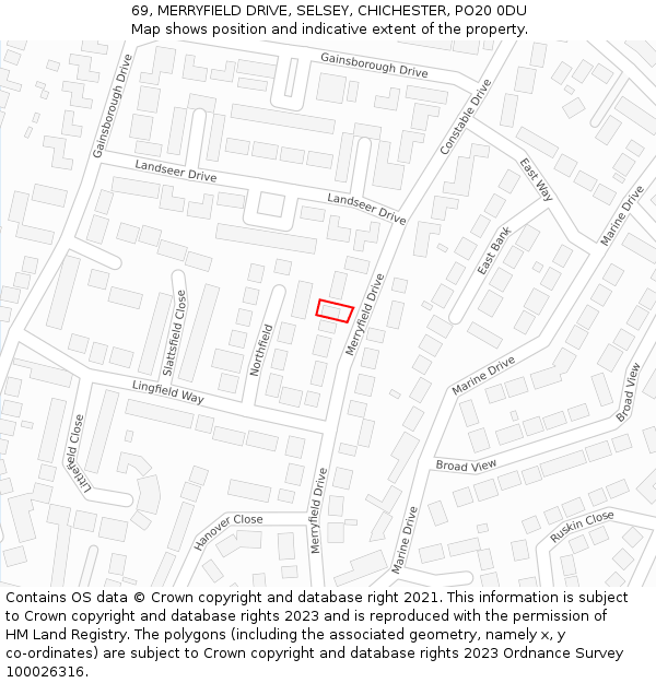 69, MERRYFIELD DRIVE, SELSEY, CHICHESTER, PO20 0DU: Location map and indicative extent of plot