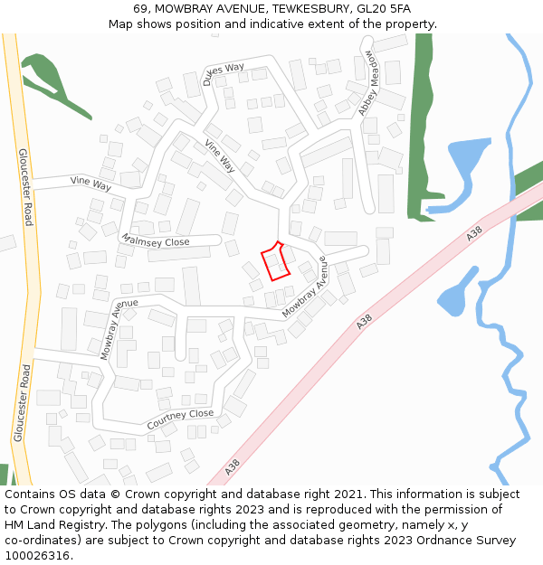 69, MOWBRAY AVENUE, TEWKESBURY, GL20 5FA: Location map and indicative extent of plot