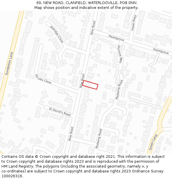 69, NEW ROAD, CLANFIELD, WATERLOOVILLE, PO8 0NN: Location map and indicative extent of plot