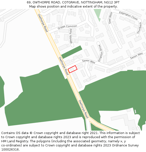 69, OWTHORPE ROAD, COTGRAVE, NOTTINGHAM, NG12 3PT: Location map and indicative extent of plot