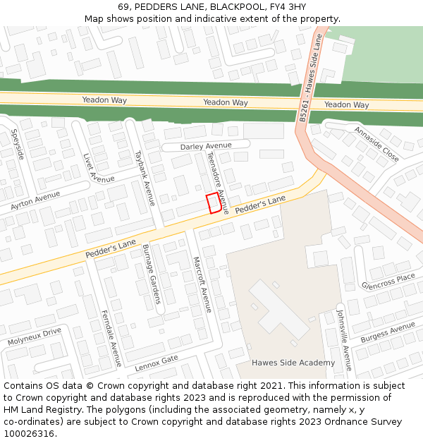 69, PEDDERS LANE, BLACKPOOL, FY4 3HY: Location map and indicative extent of plot