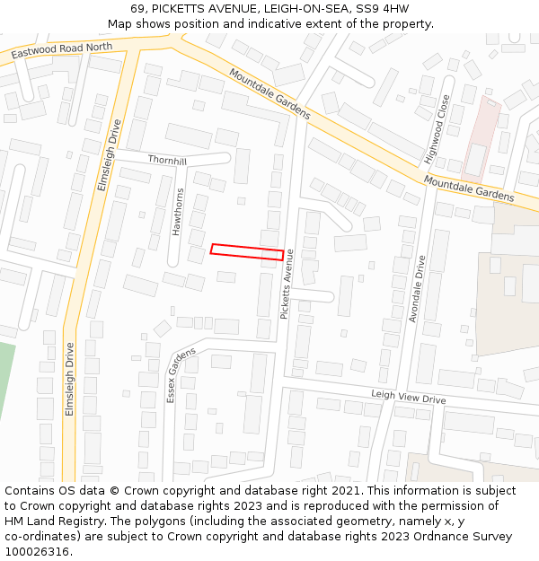 69, PICKETTS AVENUE, LEIGH-ON-SEA, SS9 4HW: Location map and indicative extent of plot