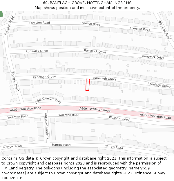 69, RANELAGH GROVE, NOTTINGHAM, NG8 1HS: Location map and indicative extent of plot