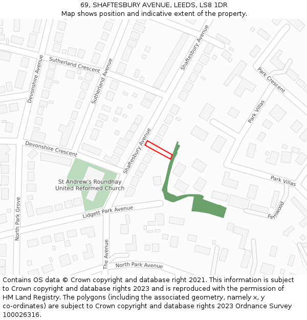 69, SHAFTESBURY AVENUE, LEEDS, LS8 1DR: Location map and indicative extent of plot