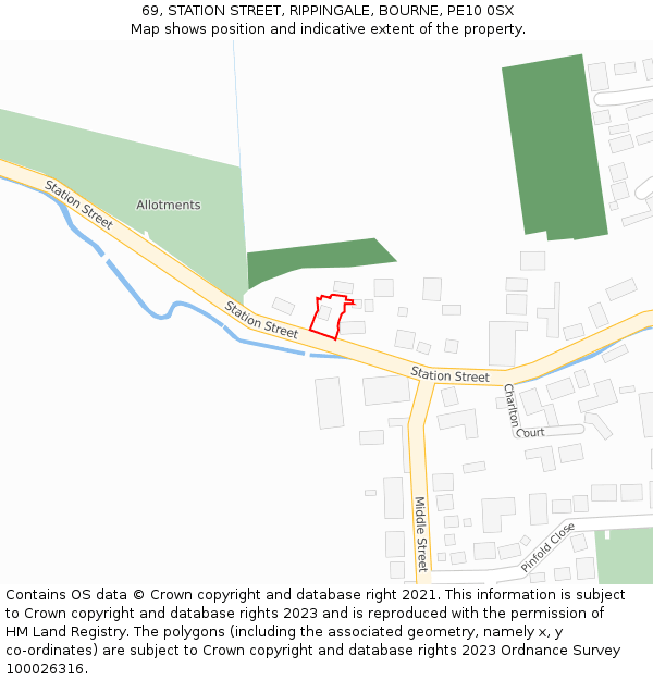 69, STATION STREET, RIPPINGALE, BOURNE, PE10 0SX: Location map and indicative extent of plot