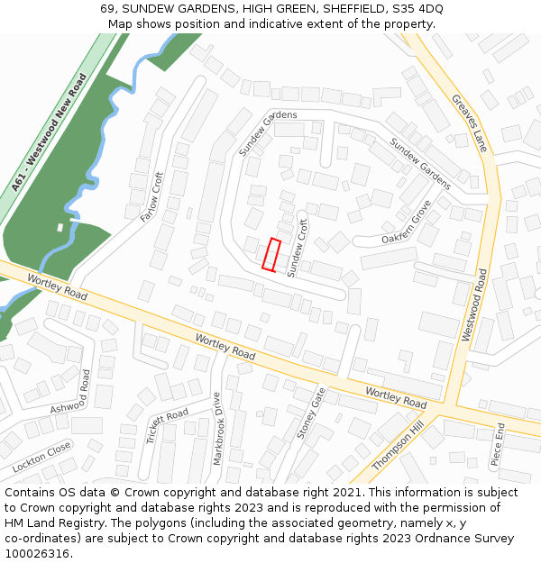 69, SUNDEW GARDENS, HIGH GREEN, SHEFFIELD, S35 4DQ: Location map and indicative extent of plot