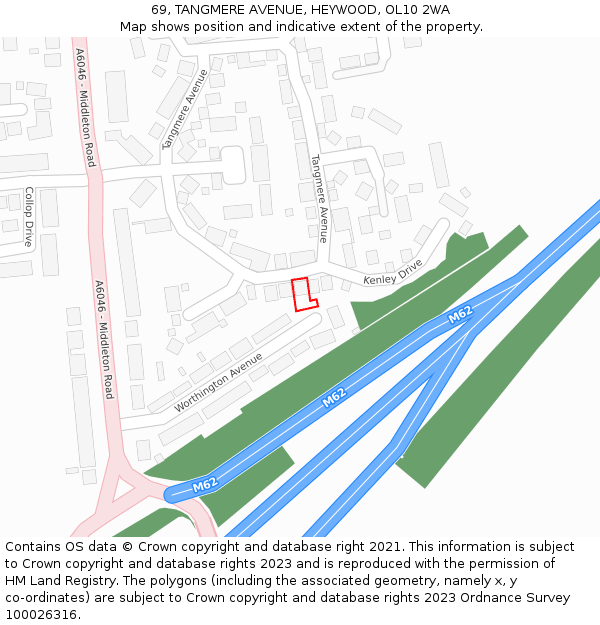 69, TANGMERE AVENUE, HEYWOOD, OL10 2WA: Location map and indicative extent of plot