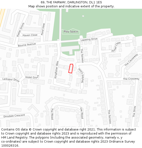 69, THE FAIRWAY, DARLINGTON, DL1 1ES: Location map and indicative extent of plot