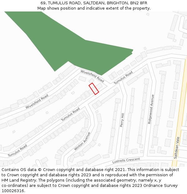 69, TUMULUS ROAD, SALTDEAN, BRIGHTON, BN2 8FR: Location map and indicative extent of plot