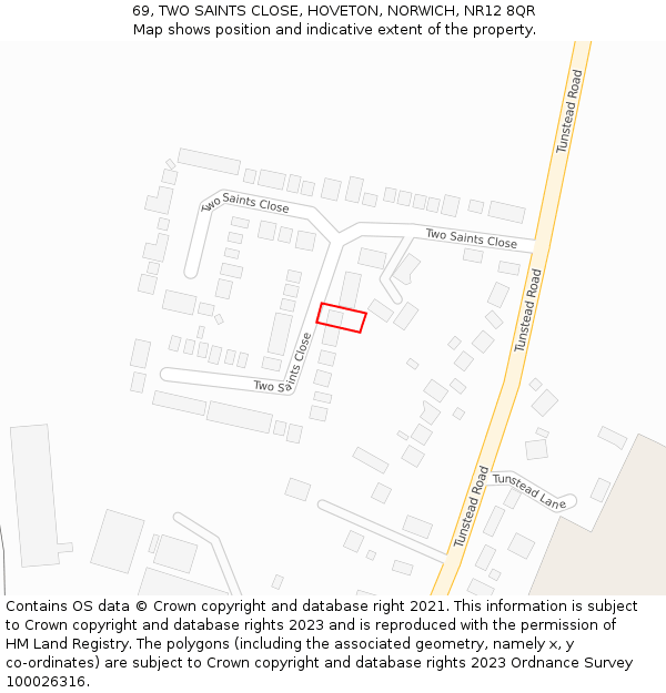 69, TWO SAINTS CLOSE, HOVETON, NORWICH, NR12 8QR: Location map and indicative extent of plot