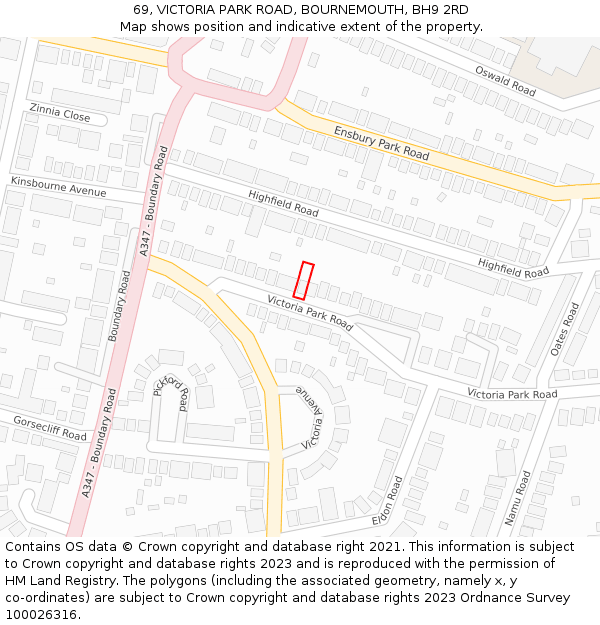 69, VICTORIA PARK ROAD, BOURNEMOUTH, BH9 2RD: Location map and indicative extent of plot