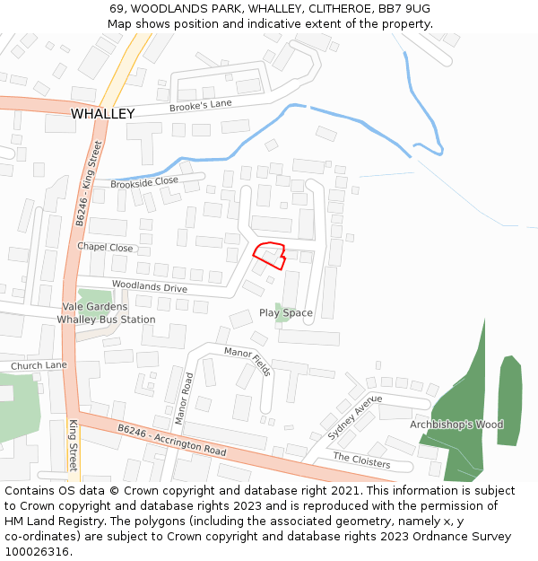 69, WOODLANDS PARK, WHALLEY, CLITHEROE, BB7 9UG: Location map and indicative extent of plot