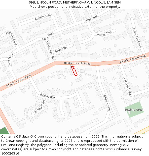 69B, LINCOLN ROAD, METHERINGHAM, LINCOLN, LN4 3EH: Location map and indicative extent of plot