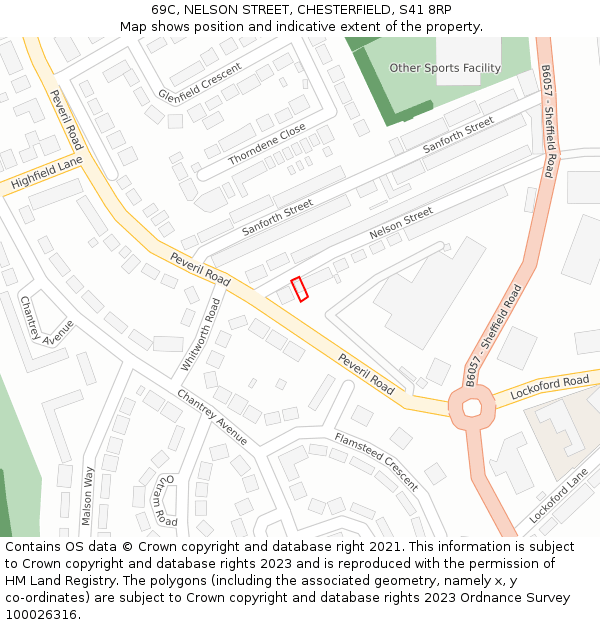 69C, NELSON STREET, CHESTERFIELD, S41 8RP: Location map and indicative extent of plot