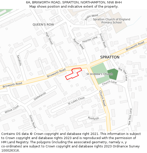 6A, BRIXWORTH ROAD, SPRATTON, NORTHAMPTON, NN6 8HH: Location map and indicative extent of plot