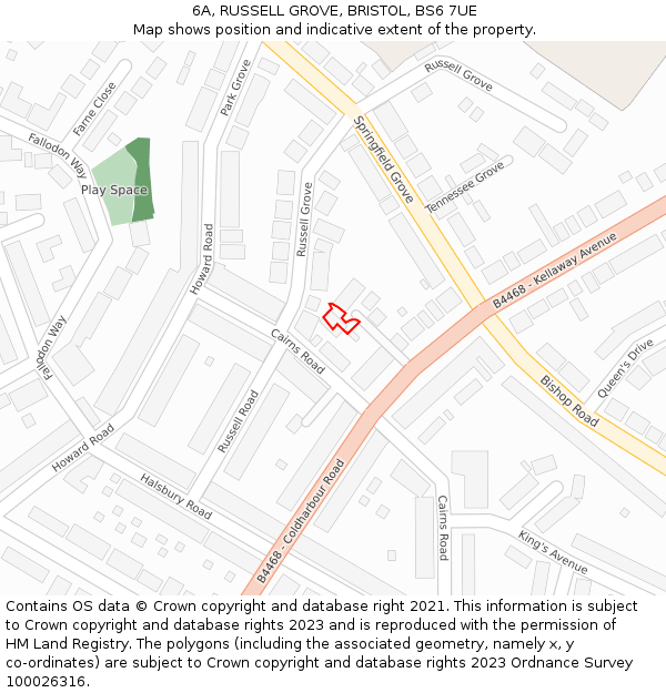 6A, RUSSELL GROVE, BRISTOL, BS6 7UE: Location map and indicative extent of plot