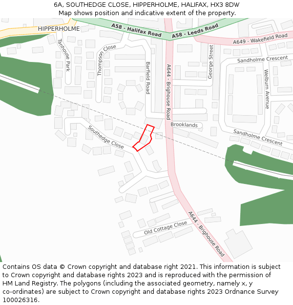 6A, SOUTHEDGE CLOSE, HIPPERHOLME, HALIFAX, HX3 8DW: Location map and indicative extent of plot