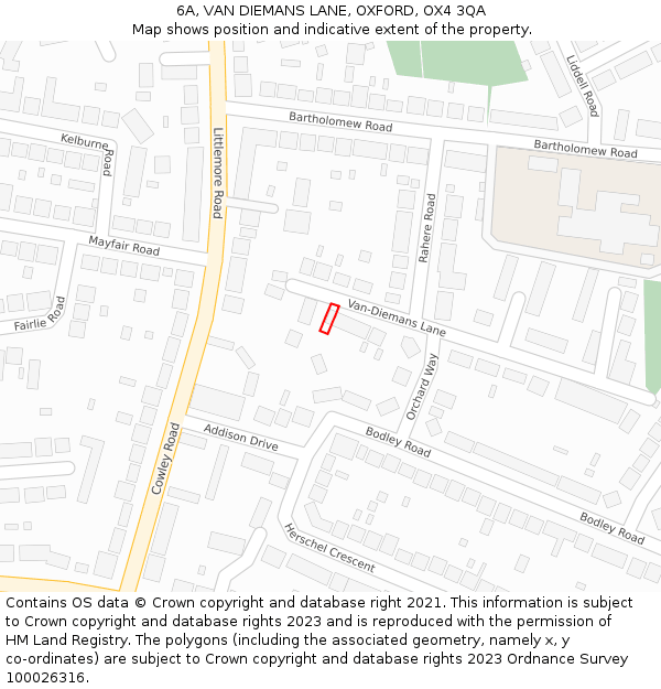 6A, VAN DIEMANS LANE, OXFORD, OX4 3QA: Location map and indicative extent of plot