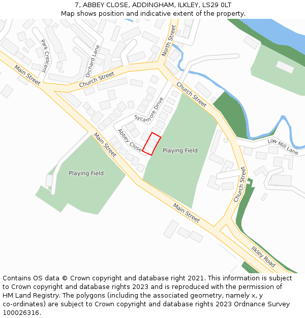 7, ABBEY CLOSE, ADDINGHAM, ILKLEY, LS29 0LT: Location map and indicative extent of plot