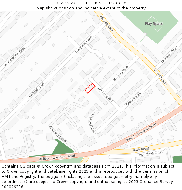 7, ABSTACLE HILL, TRING, HP23 4DA: Location map and indicative extent of plot