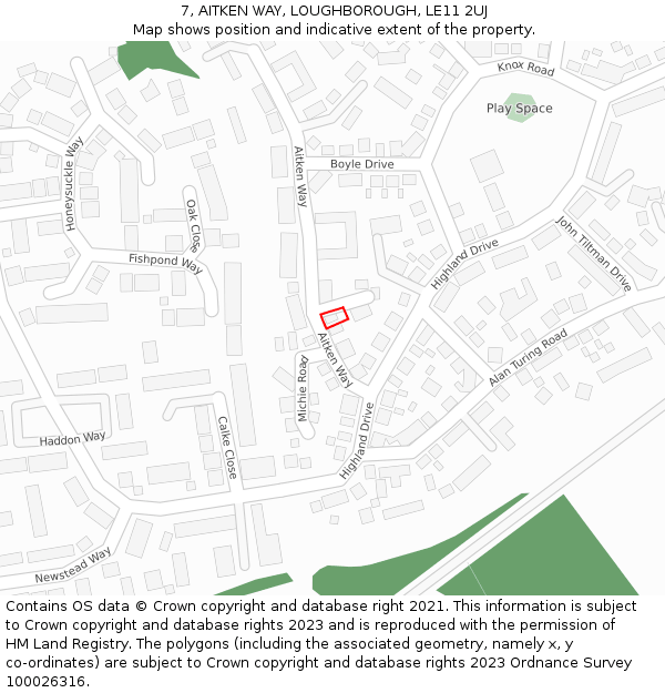 7, AITKEN WAY, LOUGHBOROUGH, LE11 2UJ: Location map and indicative extent of plot