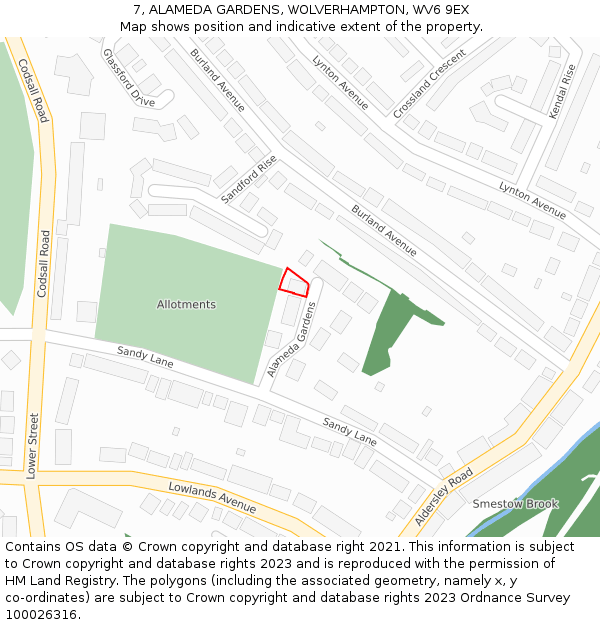 7, ALAMEDA GARDENS, WOLVERHAMPTON, WV6 9EX: Location map and indicative extent of plot