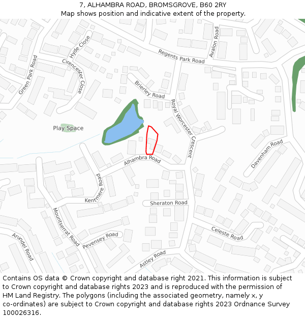 7, ALHAMBRA ROAD, BROMSGROVE, B60 2RY: Location map and indicative extent of plot