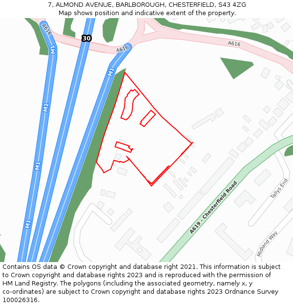 7, ALMOND AVENUE, BARLBOROUGH, CHESTERFIELD, S43 4ZG: Location map and indicative extent of plot