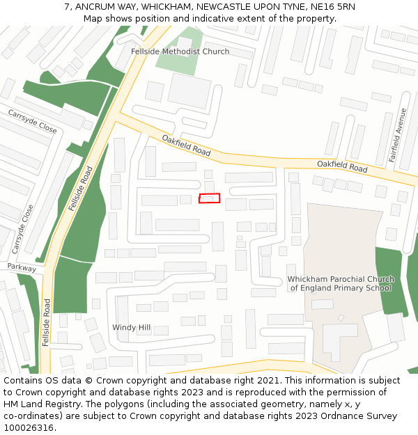 7, ANCRUM WAY, WHICKHAM, NEWCASTLE UPON TYNE, NE16 5RN: Location map and indicative extent of plot