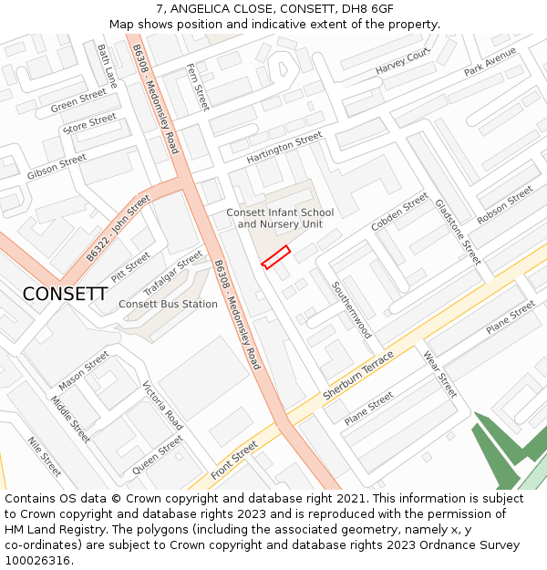 7, ANGELICA CLOSE, CONSETT, DH8 6GF: Location map and indicative extent of plot