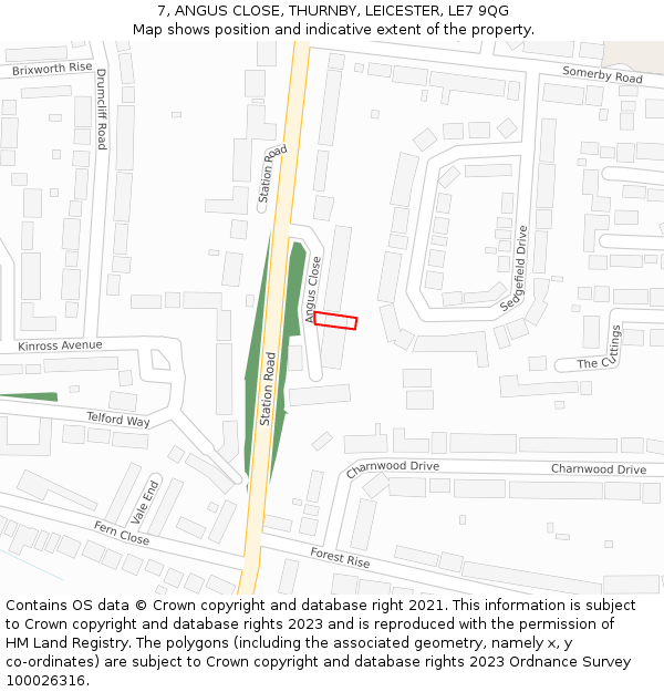 7, ANGUS CLOSE, THURNBY, LEICESTER, LE7 9QG: Location map and indicative extent of plot